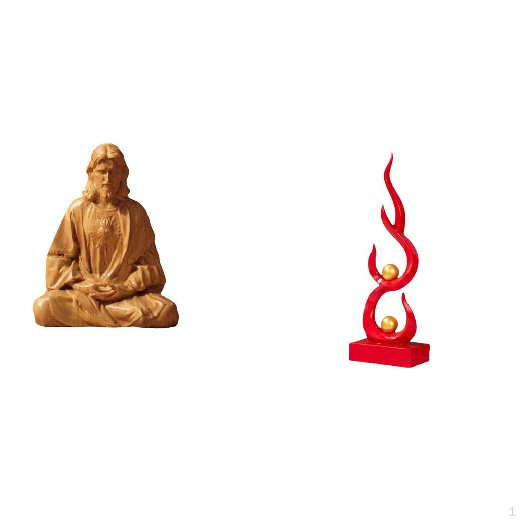 Sacred Heart Jesus Statue Abstract Flame Figurine Collectible Resin Sculpture Modern Ornament for