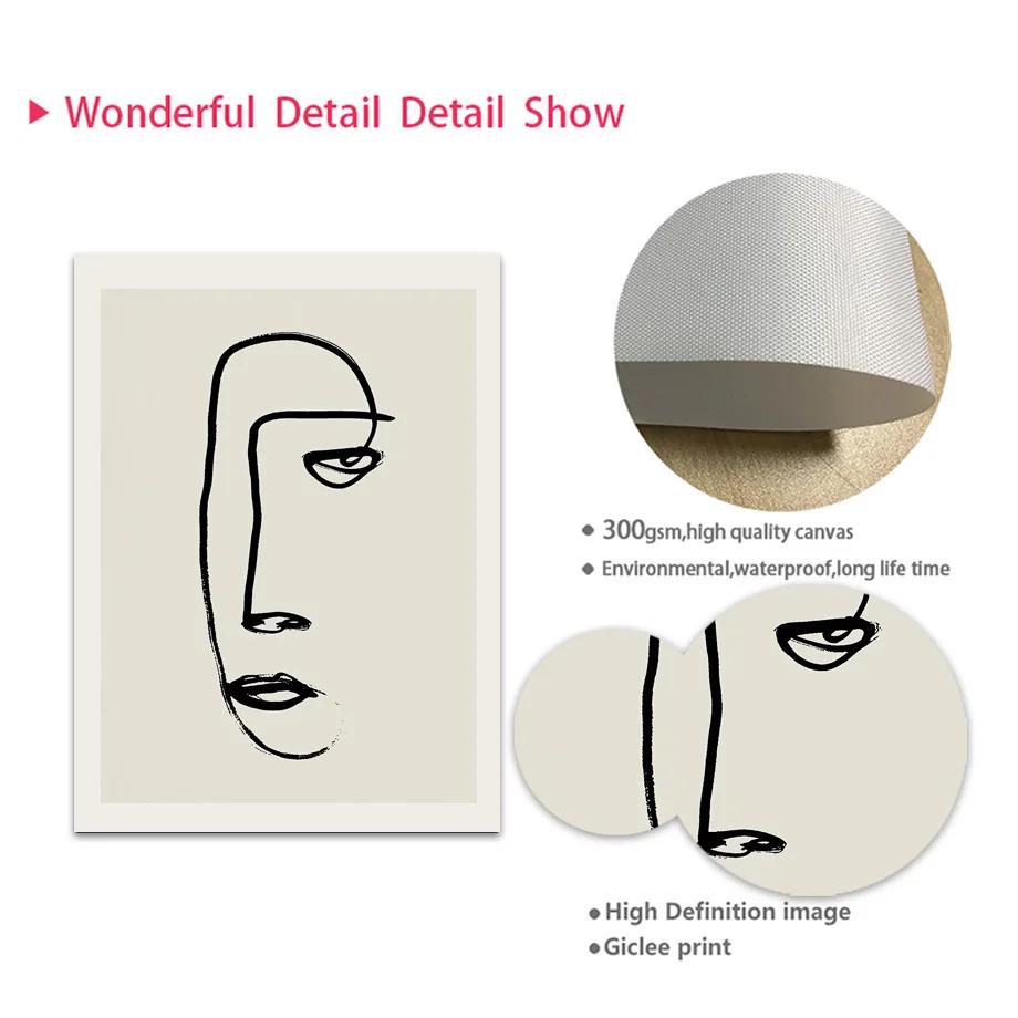 Picasso Line Woman Face Bird Beige Black Wall Art Canvas Painting Geometry Posters And Prints Wall Pictures Living Room Decor