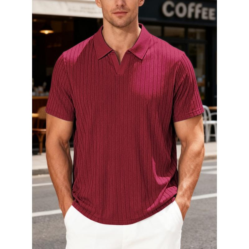 Men's New Summer Casual Breathable Terry Jacquard Lapel Striped Short Sleeve Shirt