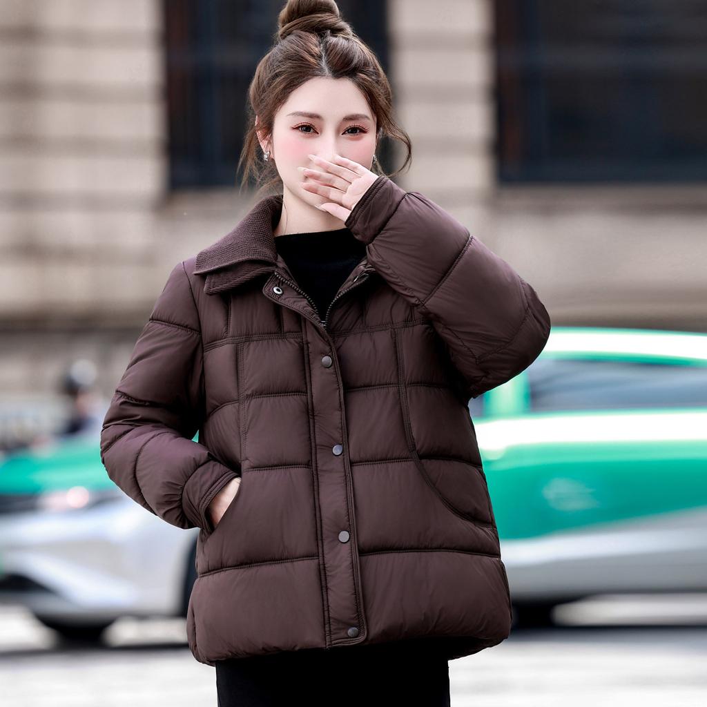 Fashion color matching lapel short down cotton clothes women's winter new warm casual versatile women's jacket