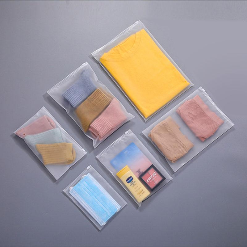 50pcs Clothing Zipper Packaging Bag One Side Frost One Side Clear PE Pull Lock Plastic Storage Bag Thick Clothes Pack Bags