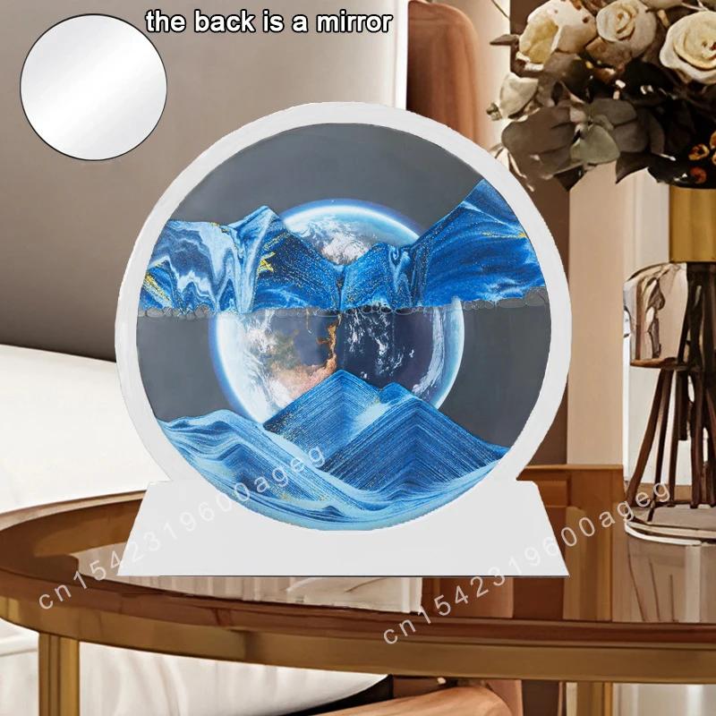 3D Sandscape Moving Sand Art Picture Earth Deep Sea Landscape Quicksand Round Hourglass Flowing Sand Frame Painting Home Decor