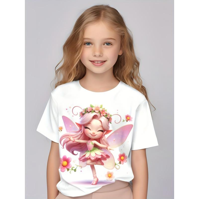 Children Clothing Girls Enchanting 3d Fairy Print Short Sleeve T Shirt Tops Comfortable Crew Neck Casual Tees Kids Girl Clothes