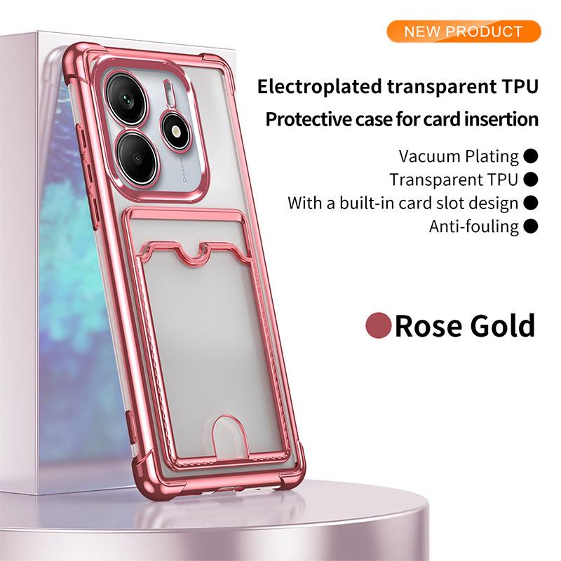 Solid Color Plating Border Wallet Card Slot Soft TPU Phone Case For Xiaomi 14T 11T 13T Pro Redmi Note 13 11 12 14 Pro Back Cover