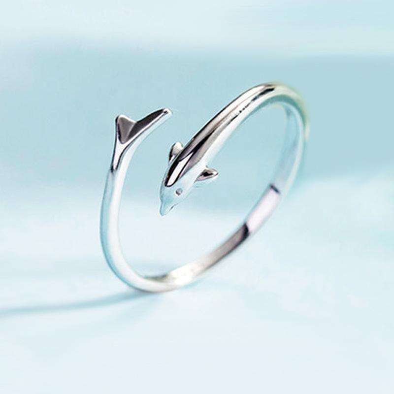 Dolphin-Inspired Adjustable Open Ring - Cute, Creative Korean Style Marine Animal Design
