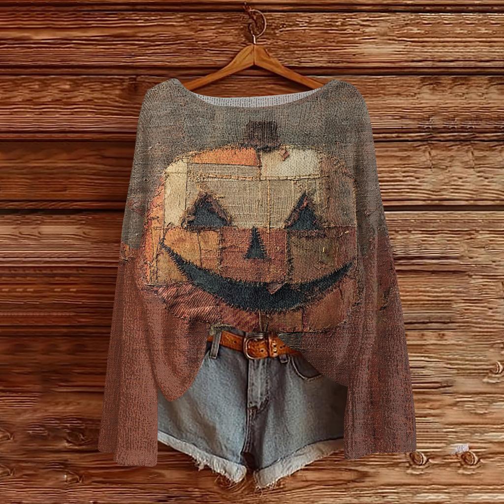 Womens  Fall Sweaters Long Sleeve Print Tops Pullover Sweaters Loose Dressy Casual Basic Clothes