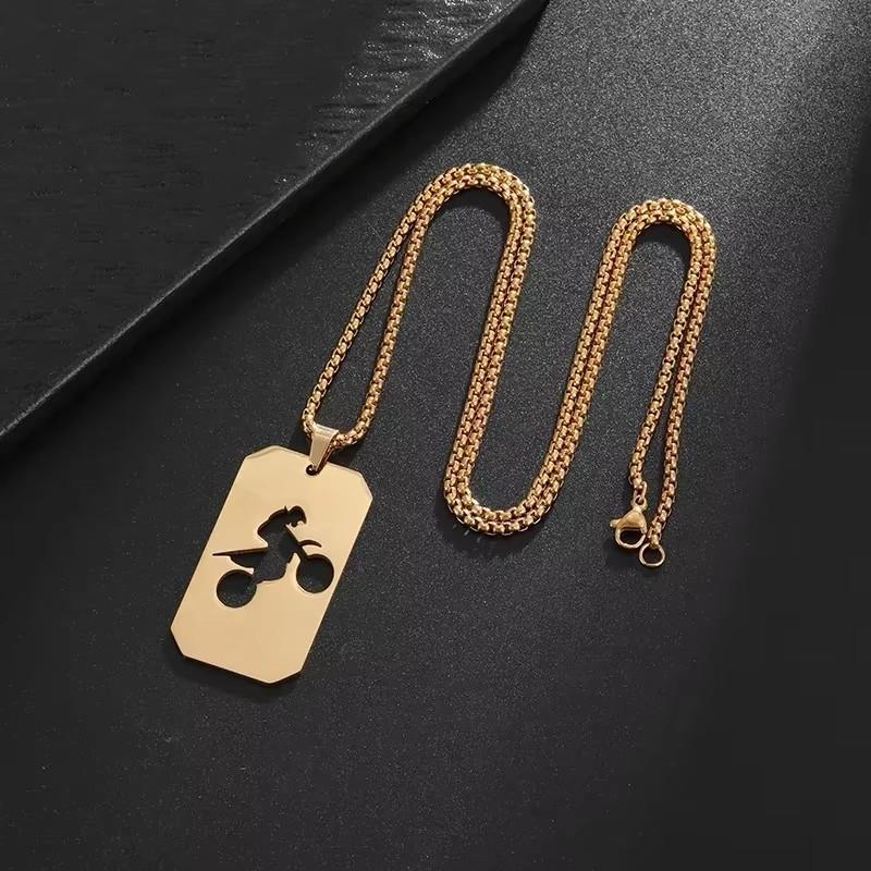 Motorcycle Rider Pendant Necklace For Men Stainless Steel Cool Silver Color Box Chain Fashion Streetwear Hip Hop Jewelry Gifts