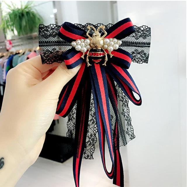 New Female Unisex Bow Tie Brooches For Women Pearl Crystal Pendant Collar Pin Shirt Clothes Necktie Bowknot Suit Accessories