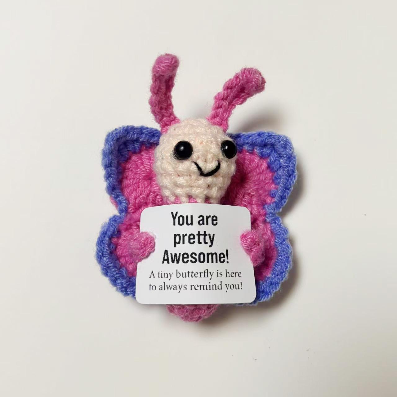 

Funny Crochet Positive Emotional Support Butterfly Doll Home Room Decoration Handmade Knitted Butterfly Desktop Ornament Gift