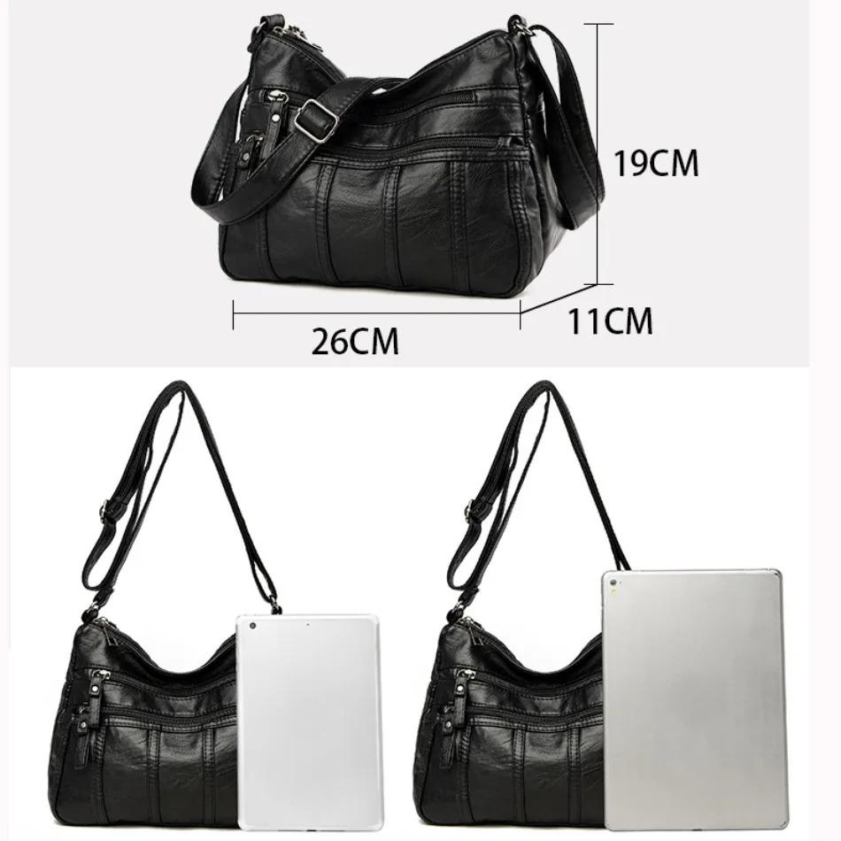 Fashion Soft Leather Crossbody Bags for Women  Casual Female Multi Pocket Messenger Bags Retro Handbags Ladies Shoulder Bags
