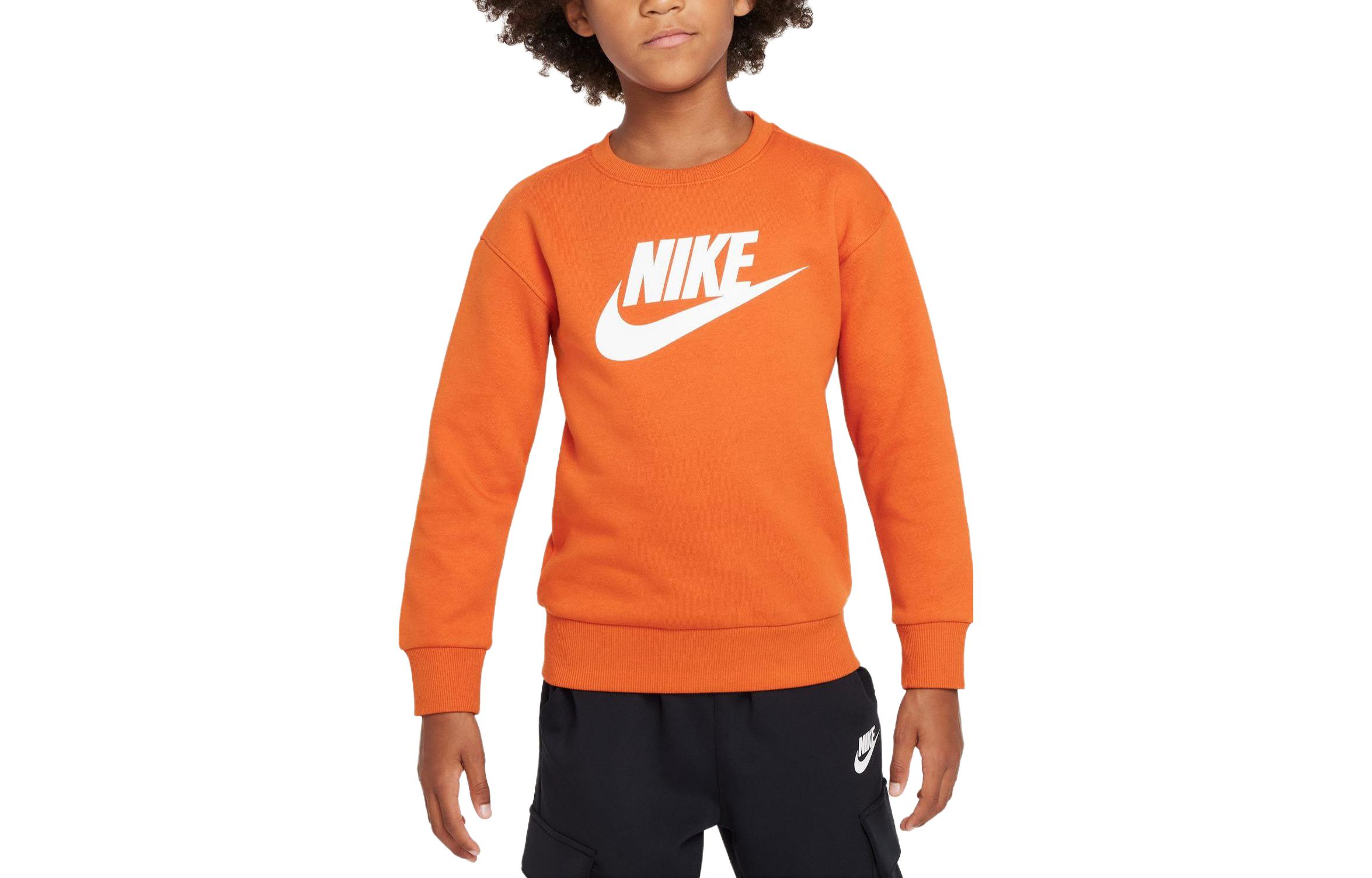 Nike Sweatshirt Kids  Apparel CLUB Letter Crew Neck Fleece Lined Casual Sports Campfire Orange Kids  FZ6425-878 7