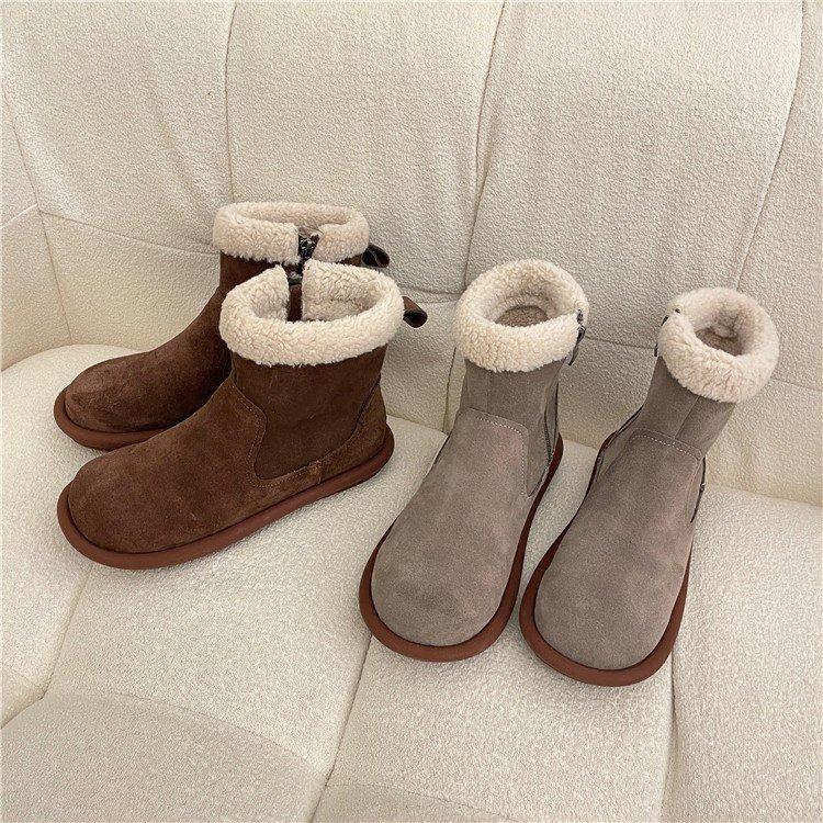 2025 New Women's Cotton Shoes, Short Boots, Fur Integrated Soft Leather Snow Boots Women's Winter Velvet Thickened Martin Boots