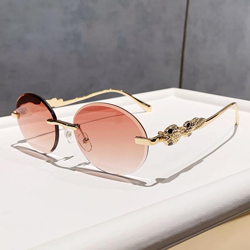 New y2k Oval Rimless Vintage Diamond Cutting Sunglasses Women For Men Luxury Brand Designer Metal Snake Head Popular Sun Glasses