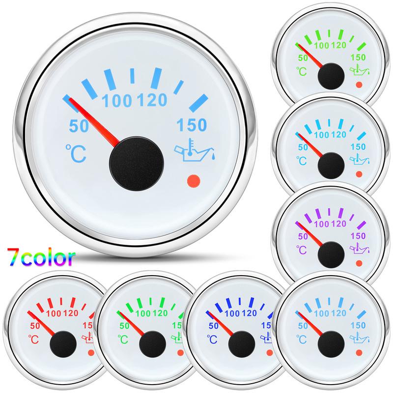 7 Color LED 52mm Oil Temperature Gauge with Sensor for Auto Car Waterproof Oil Temp Meter with Alarm Marine Yacht 12V24V Custom