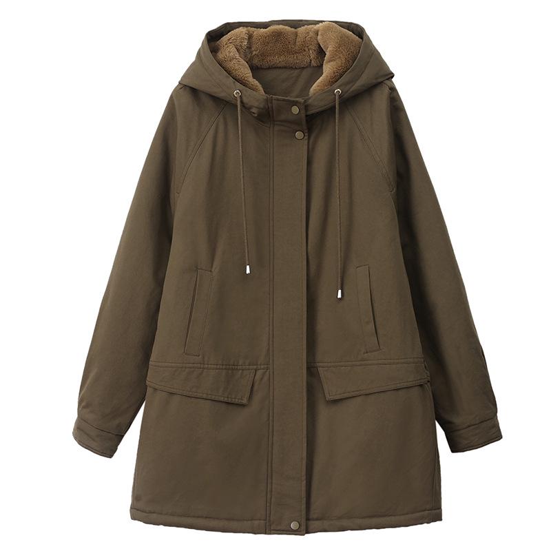 2024 Women's Plus Size Velvet Parka: Mid-Length, Loose Fit, Thickened Hooded Winter Coat for Middle-Aged Moms