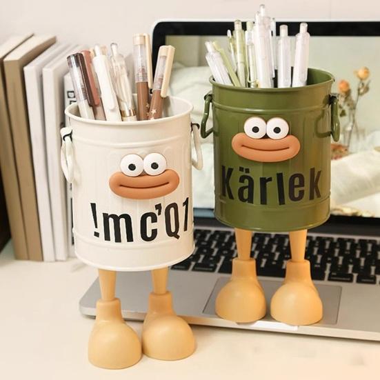 Cartoon Pen Holder Desktop Pen Organizer for Office Desk Storage Cute Pencil Marker Holder Simple Retro Storage Bucket