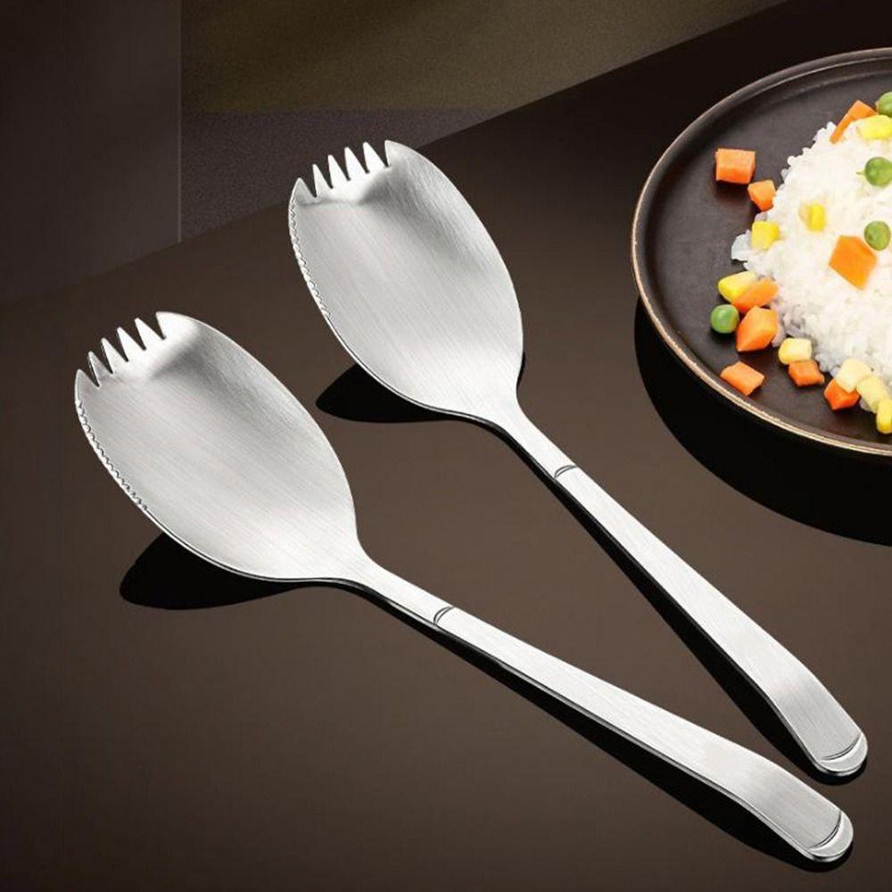 Long Handle Kitchen Spoon Fork Stainless Steel Serving Soup Spoon Integrated Spoon Fork  for Home