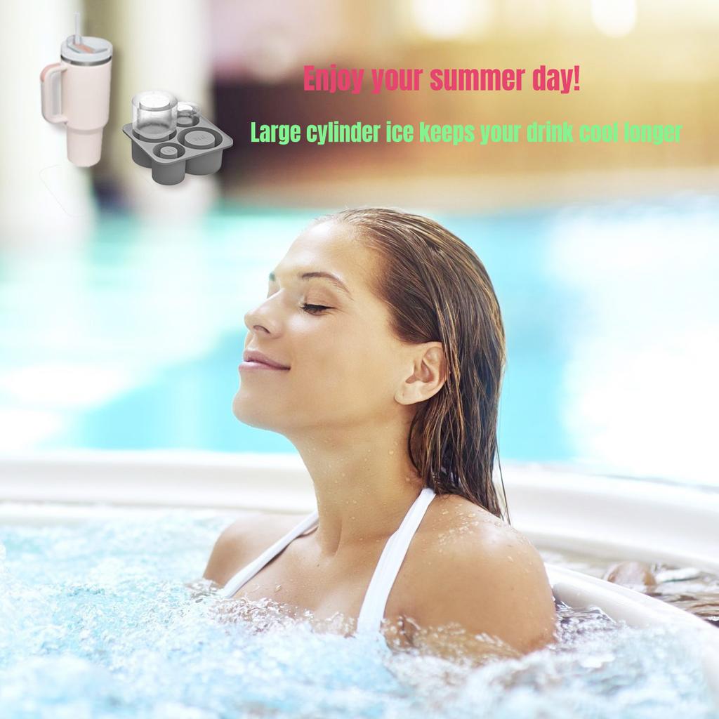 Ice Cube Mold for Stanley Cup Tumbler 20oz 30oz 40oz,Silicone Cylinder Ice Cube Tray with Lid,Ice Mold Keep Drinks Chilled 6