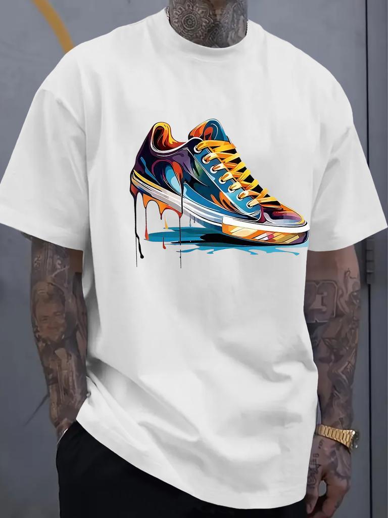 Unisexs Oversized Dripping Sneaker Graphic Tshirt Colorful Shoe Art Short Sleeve Tee Casual Streetwear Tops
