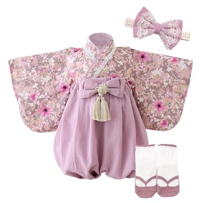 Regalo Baby Separate Formal Wear for First Meal First Doll 100th Day Includes Headband and Socks Mauve X Hakama, 2-Piece Set, 70-90cm, Girls' Set,