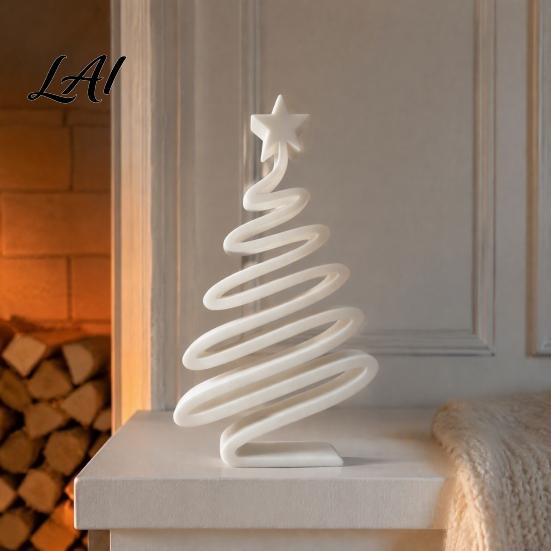 Elegant Shelf Accent Minimalist Spiral Christmas Tree Figurine with Star Topper 3D Printed Mini Seasonal Decor Decoration Modern Tabletop