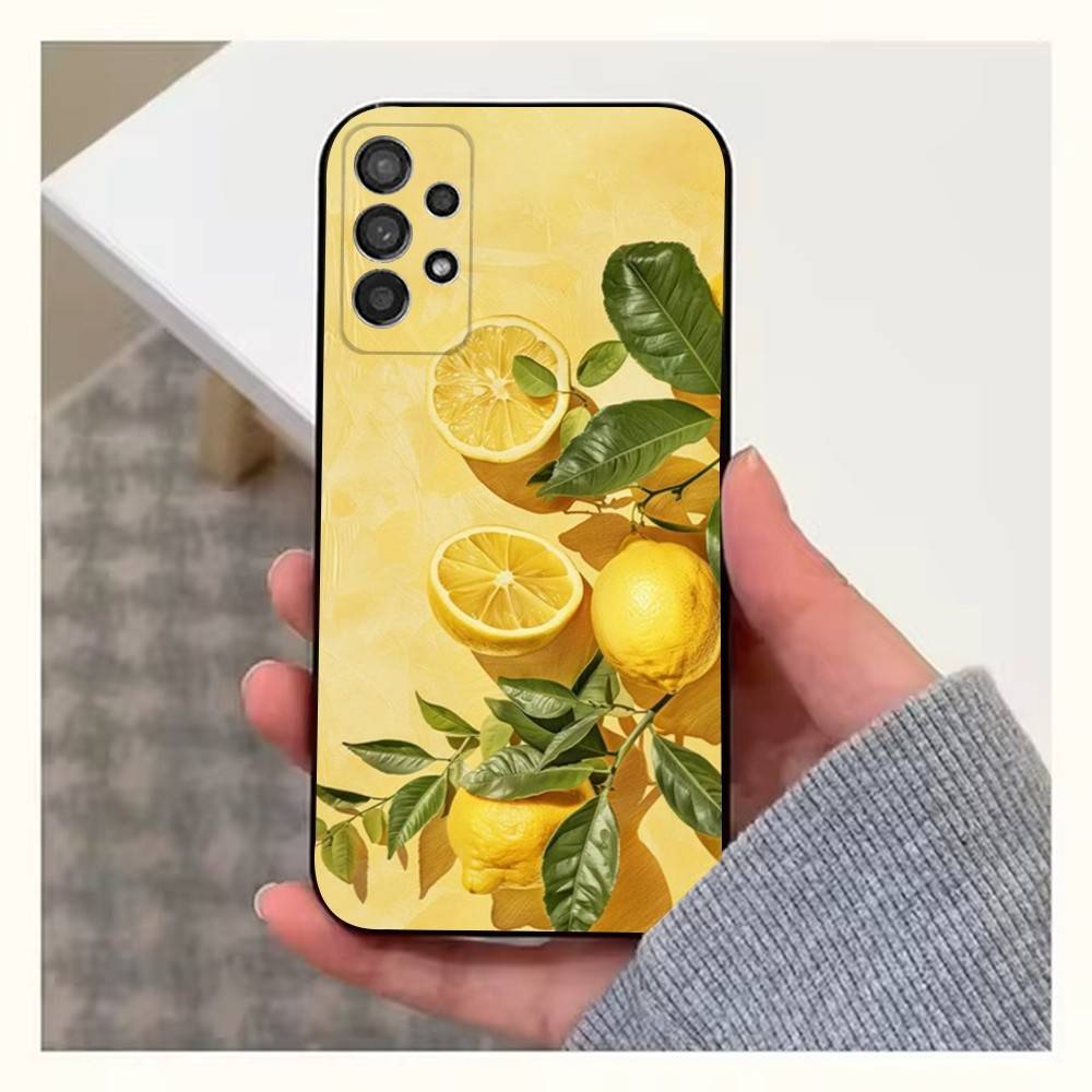 Fruit lemon Painting Case For Samsung S22,S21,S9,S25,S24,S23,Ultra,FE,S20,S10,Plus,Lite,Soft Silicone Black