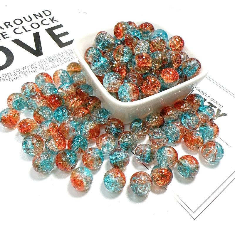 10mm Crackle Glass Round Beads, Loose Spacer Beads DIY Accessories for Bracelet Making 50pcs