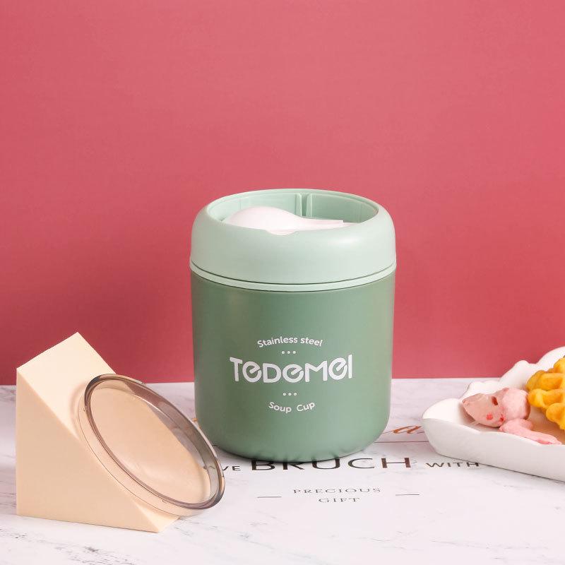 304 Stainless Steel Insulated Breakfast Cup with Lid & Spoon - Japanese Style Soy Milk & Soup Container