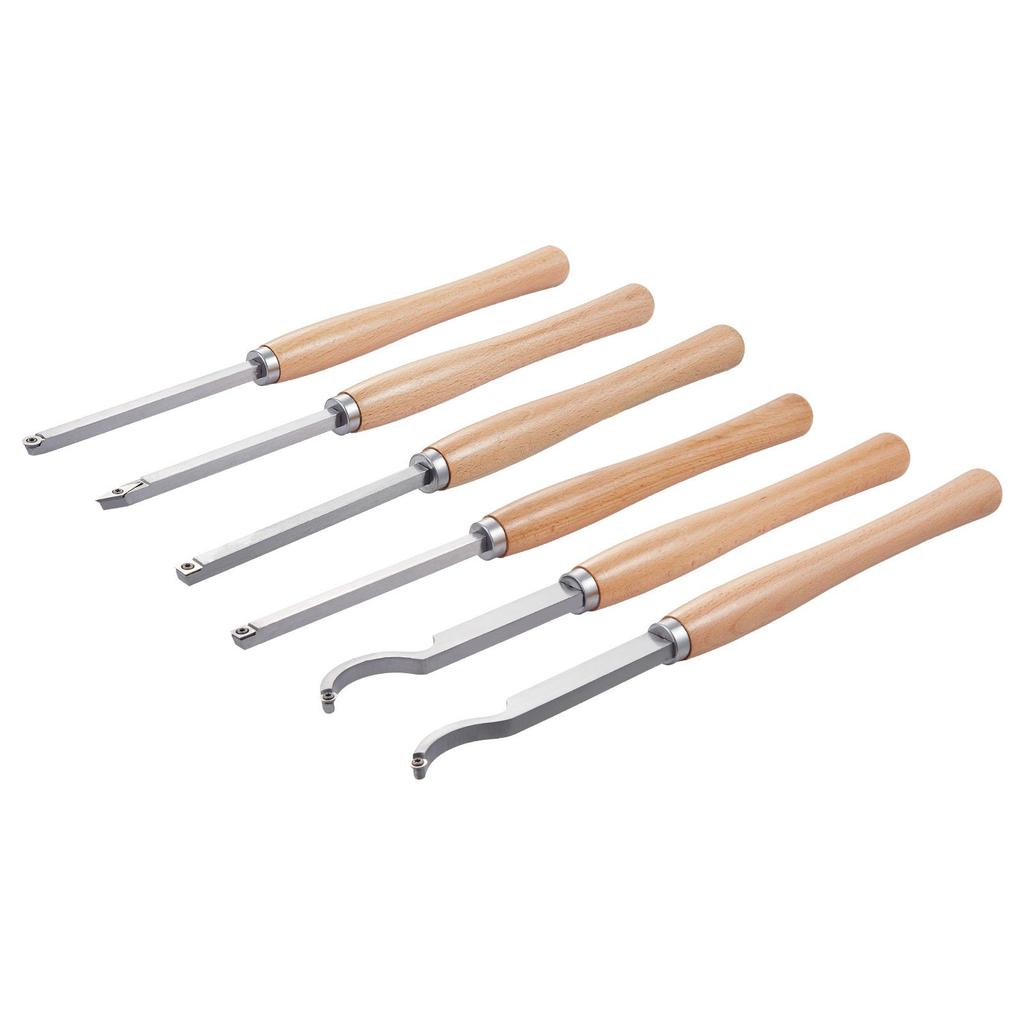 VEVOR Wood Lathe Turning Tool Set, 6PCS, Lathe Roughing, Finishing, Detailing Hollow Tool with Wooden Handle, Diamond Round Square Carbide Inserts