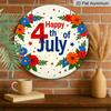 2D Flat, 1pc Round "Happy 4th of July" Aluminum Hanging Sign, Floral Patriotic Star Letter Design, Rustic Metal Wall Decor, Perfect for Independence