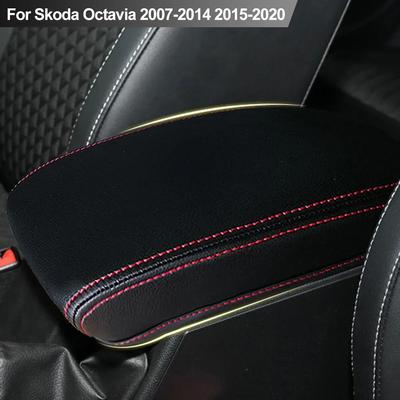 Car Armrest Box Center Console Lid Armrest Cover Microfiber Leather Cover For Skoda Octavia 2007-2014 2015-20 Armrest Box Cover
