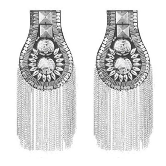 1Pc Vintage Rivet Tassels Shoulder Brooch Badge Suit Epaulette Clothes Decor