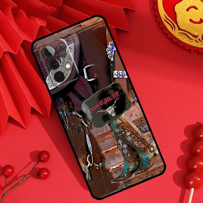 Western Cowgirl Cowboy Boots Cowhide Case For Samsung Galaxy M13 M14 M12 M11 M15 M06 M16 M36 M56 M31 M53 M32 M52 M35 M55 M34 M54