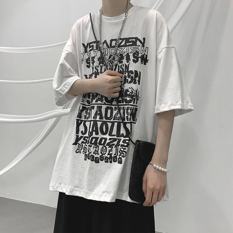 Herren Trendiges Dunkles Stil Kurzarm Hip-Hop Print T-Shirt - Lockere Passform, Rundhalsausschnitt, Sommer Hong Kong BF Stil