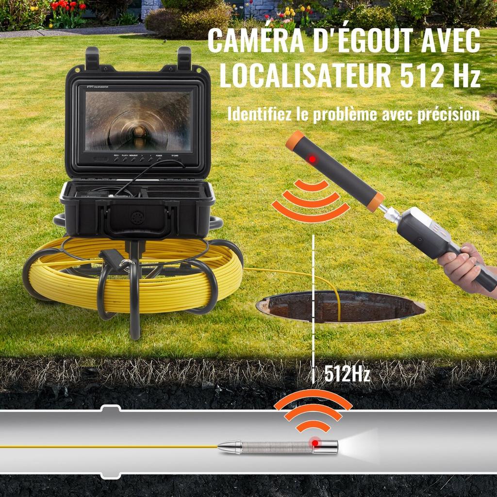 Sewer Camera Pipe Inspection Camera w/ 512hz Sonde 9in 720p Screen 165 ft