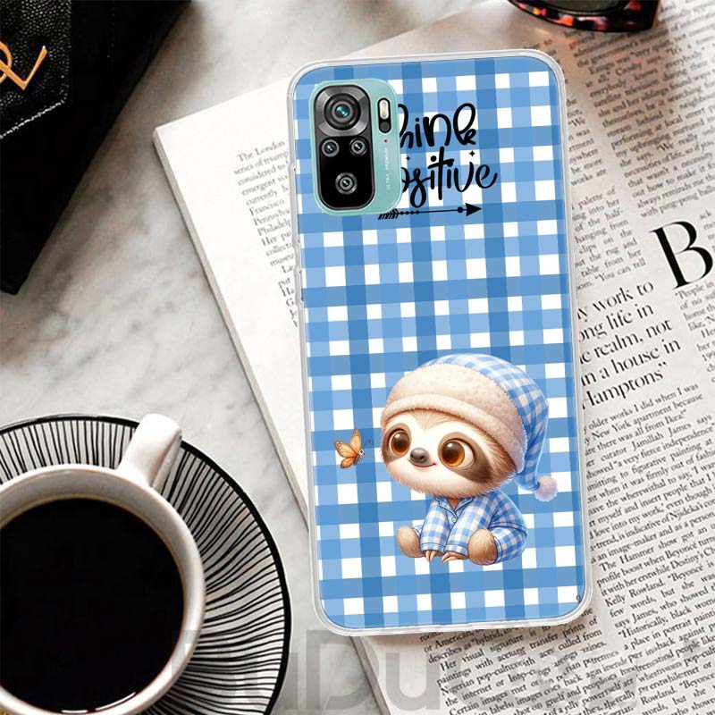 Animal Cute Cartoon Sloth Coffee Cover For Xiaomi Redmi Note 10 9S 9 8T 8 Pro 7 5 Mi 9T 10T 11T 12T 11 12 Lite 12X A3 A2 A1 Prin