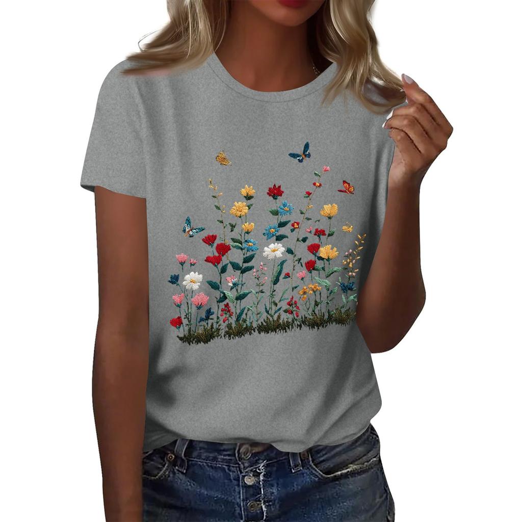 Damenmode Lässig Bedrucktes Rundhals Kurzarm T-Shirt Top T-Shirt Oberteil