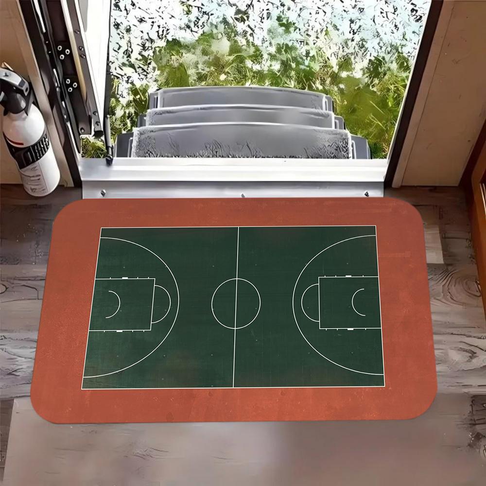 Basketbalveld Tapijt Antislip Deurmat Basketbalveld Patroon Welkom Kleed voor Sportfan Slaapkamer Entree Woondecoratie 40x60cm