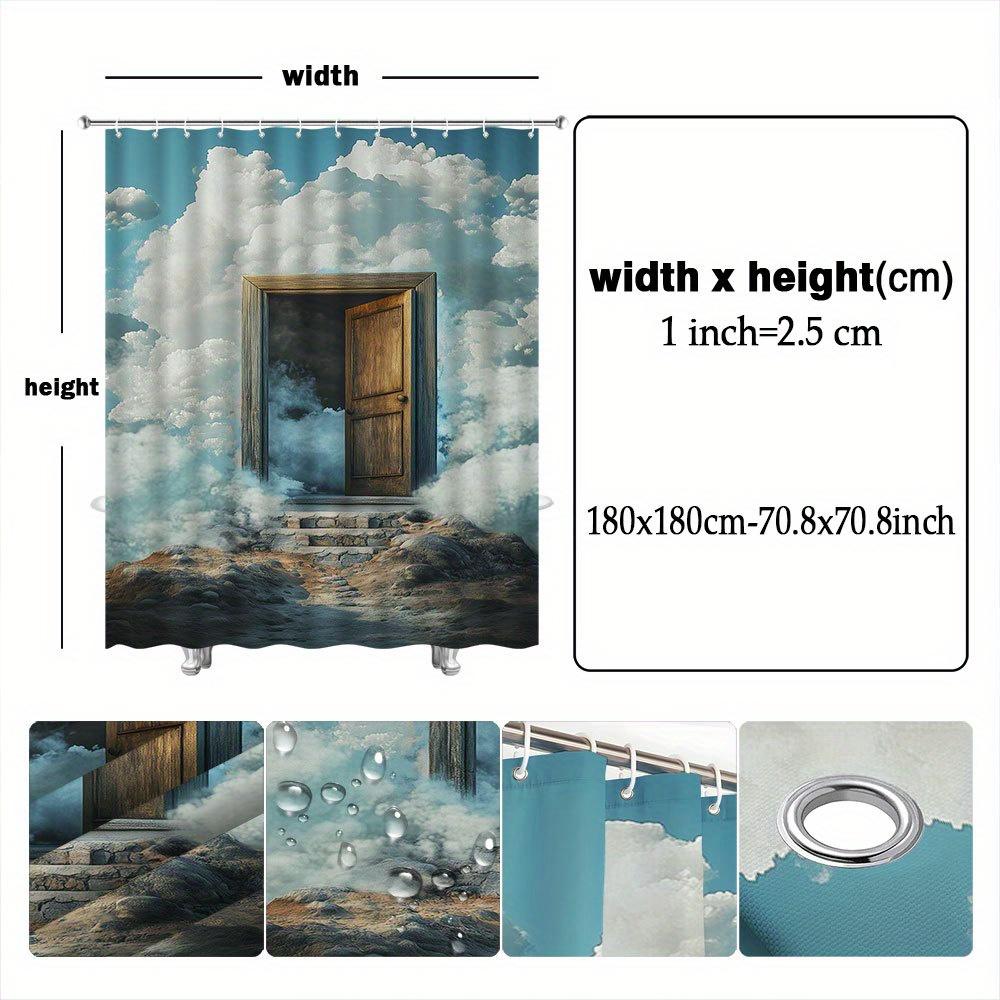 1pc Surreal Wooden Door Shower Curtain - Dreamlike Design, Open Door to Sky, Rustic Polyester, All-Season Decor