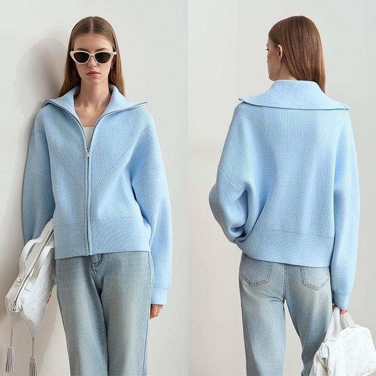 Harajuku Y2k Sailor Collar Casual Oversized Women's Sweater Jacket Autumn Winter Solid Color Zipper Knitted Cardigan Coats Women