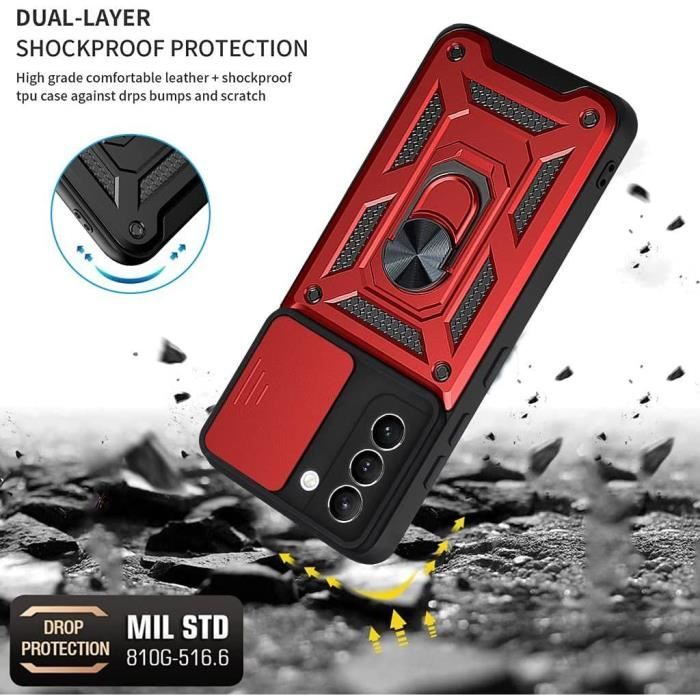 Coque de protection - Samsung - S21 FE - Rouge - Style Armée - Antichoc Rigide
