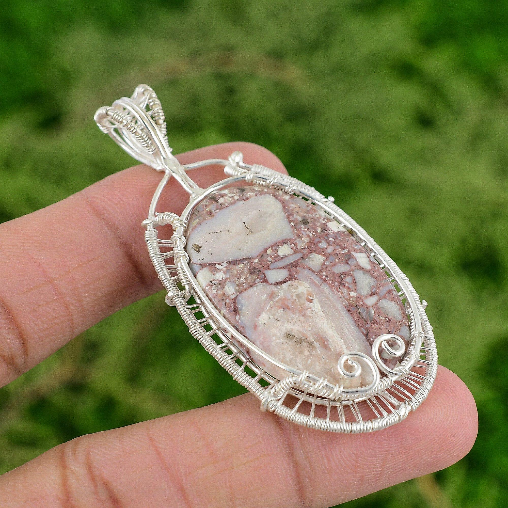 

Red Brecciated Mookaite Stone Unique Bezel New Wire Wrap Pendant Sterling Silver