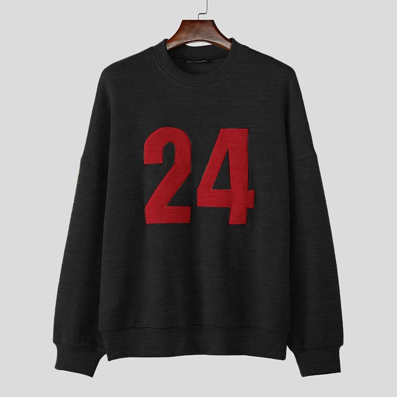 

INCERUN Осенние мужские свитера с круглым вырезом и длинным рукавом, повседневные пуловеры с надписью XL чёрный