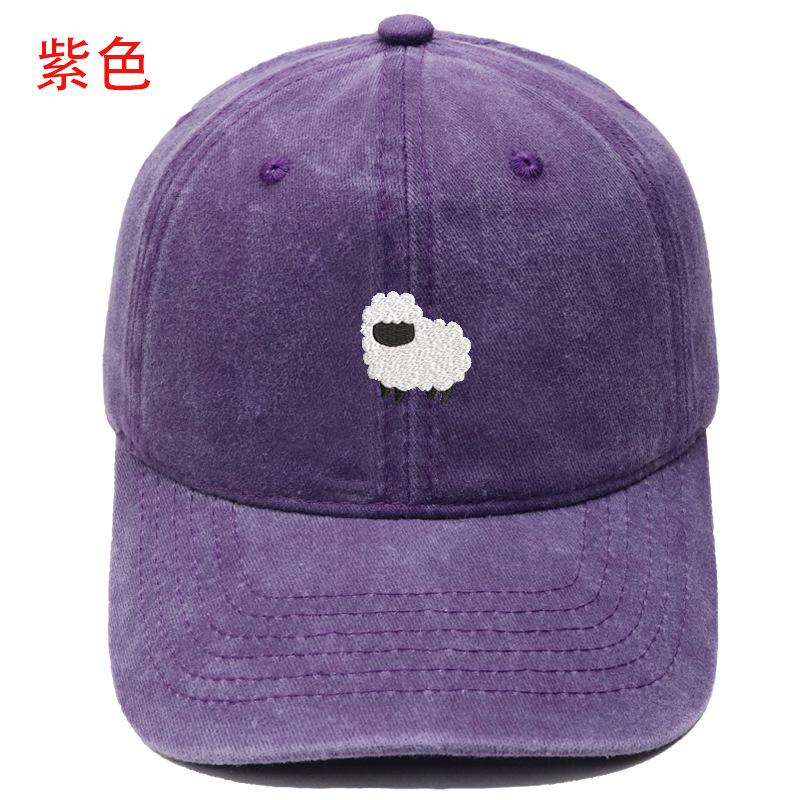 New Cute Lamb Embroidery Washed Retro Baseball Cap Men's and Women's Leisure Outdoor Sunshade Cap Tide