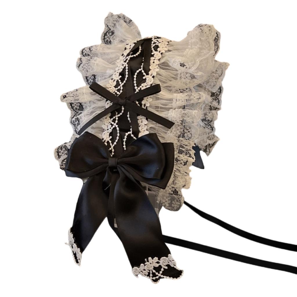 Gothic Ruffled Lace Bowknot Headdress Cosplay Hair Accessories for Maid Girls Sweet Headband Sweet Party Accessories