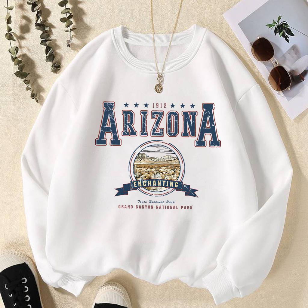 Women'S Print Thermal Lined Crew Neck Loose Pullover Long
