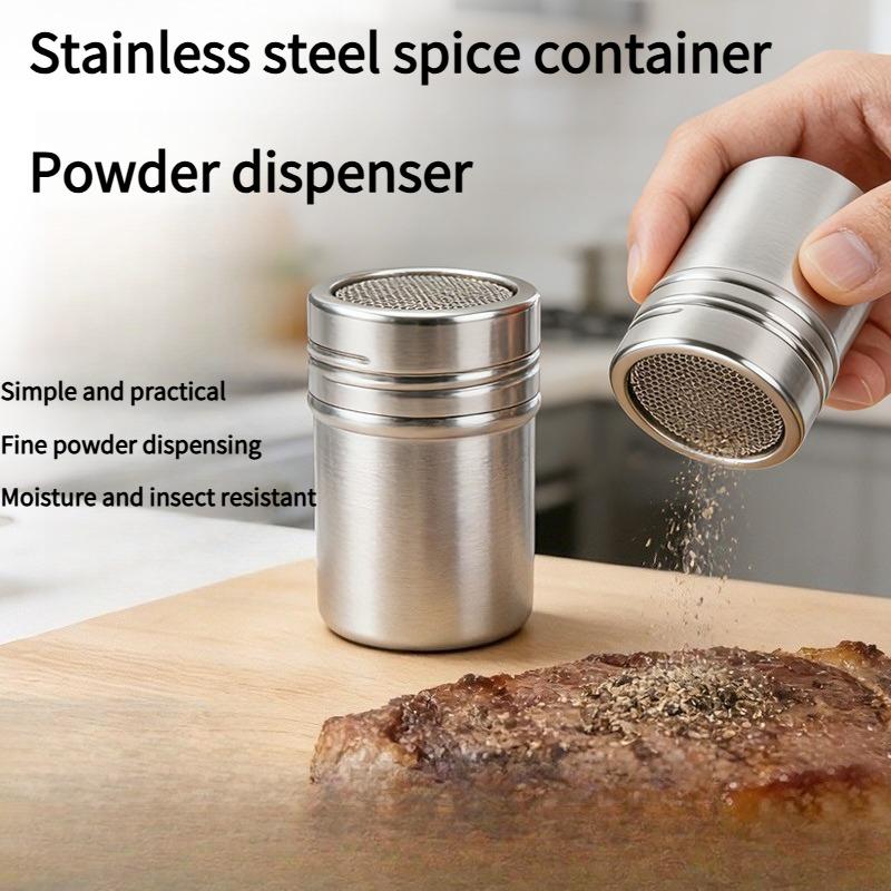 1PC stainless steel dusting can seasoning bottle dense hole loose powder sieve coffee sieve cylinder baking flour bottle sugar powder sieve