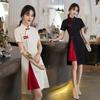 China-Chic Qipao Dress Long Fork Cheongsam Short Pattern Traditional Chinese Dress  Wedding