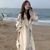 2026 Korean Style Long Drape Trench Coat - Elegant White for Spring & Autumn
