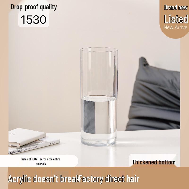 Acrylic Transparent Vase for Flower Arrangements and Lucky Bamboo - Large Straight Cylinder Design
